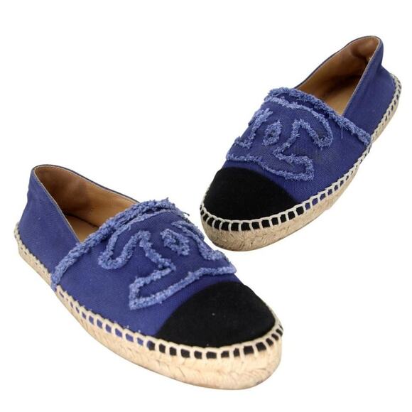 CHANEL Shoes - Chanel Espadrille 36 Canvas Linen Raw Edge Cap-toe Cc Flats CC-S0207P-C016